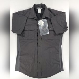 NEW VERTX Men's Tactical Button Shirt Short Sleeve Stretch Black Vented Medium